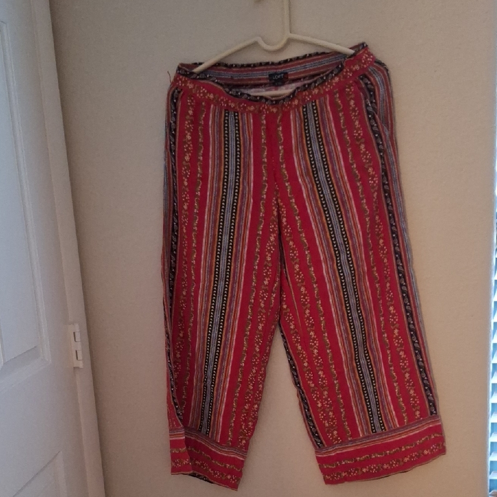 LOFT Red and Black Striped Capris